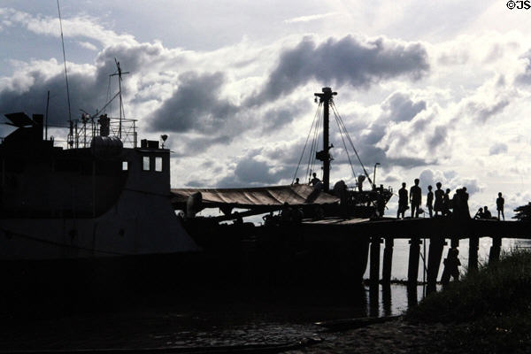 Local ferry docking in Angoram. Papua New Guinea.