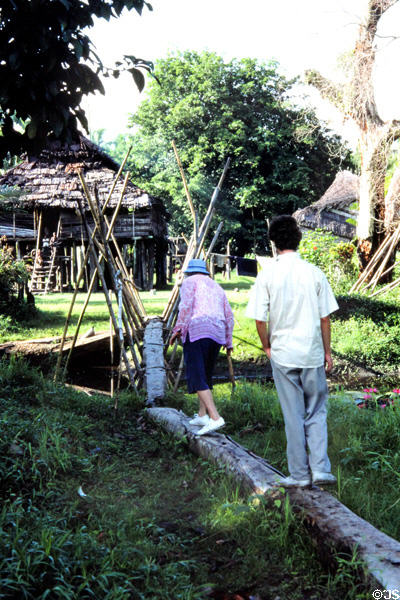 Wooden bridge on walkway to Palembei. Papua New Guinea.