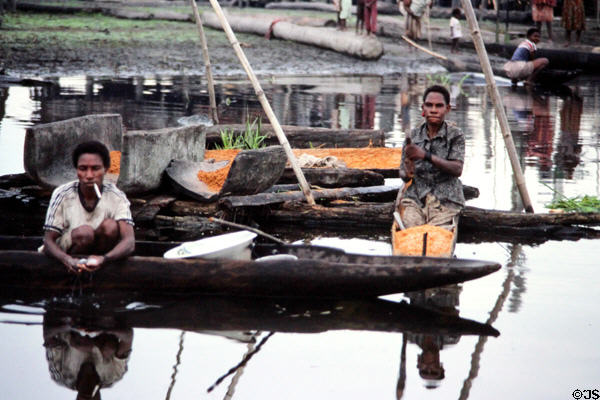 Life in floating canoes at Kamburamba. Papua New Guinea.