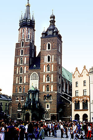 Church of St Mary opposite Cloth Hall on Market Square, Krakow. Poland.
