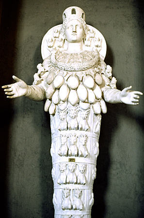 Statue with many breasts of Goddess Diana of Ephesus who represents abundance in Vatican Museum. Vatican City.