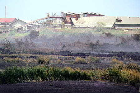 Tar mining and processing plant on Pitch Lake. Trinidad and Tobago.