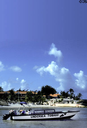 Diving boat at Coco Reef Hotel. Trinidad and Tobago.