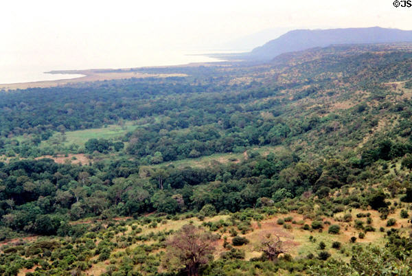 View of the landscape as seen from the Lake Manyara Hotel. Tanzania.