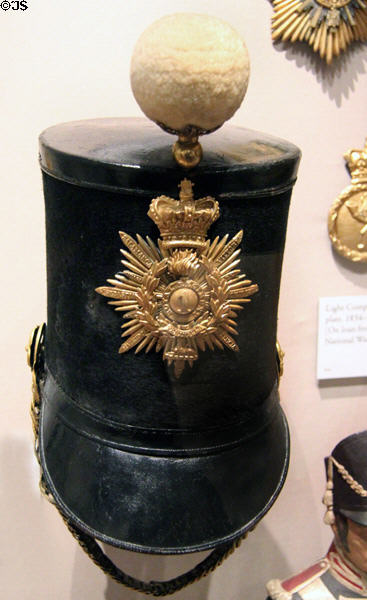 Grenadier Co. Albert shako hat (1844-55) supposedly designed by Prince Albert & considered ugly at Royal Scots Museum. Edinburgh, Scotland.
