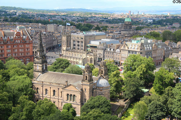 St Cuthbert's Church & St John's Church from Edinburgh Castle. Edinburgh, Scotland.