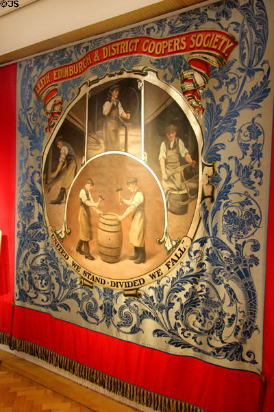 Banner of Leith & Edinburgh District Cooper's society (1824) by George Tutill at Edinburgh City Art Centre. Edinburgh, Scotland.