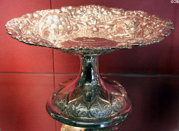 Silver Rococo Revival dessert stand (1887-8) by James Crichton of Edinburgh at Museum of Edinburgh. Edinburgh, Scotland.