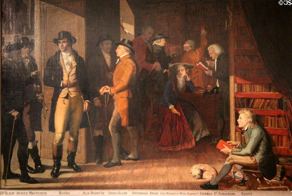 Robert Burns in James Sibbald's Circulating Library painting (1856) by William Borthwick Johnstone at Writers' Museum. Edinburgh, Scotland.