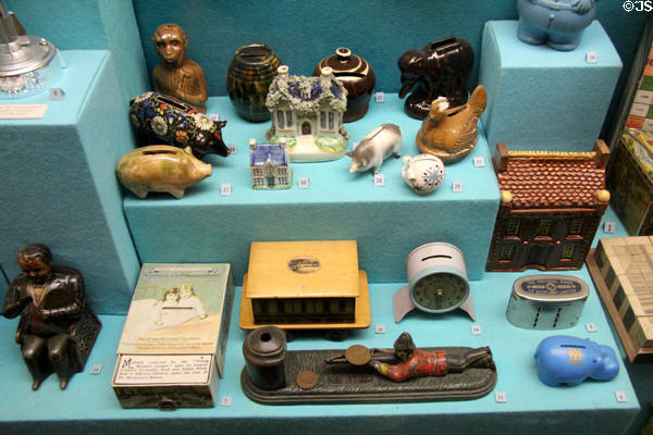 Piggy & savings banks at Museum of Childhood. Edinburgh, Scotland.