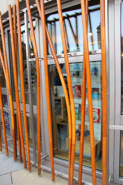 Random staves form screen at Scottish Parliament. Edinburgh, Scotland.