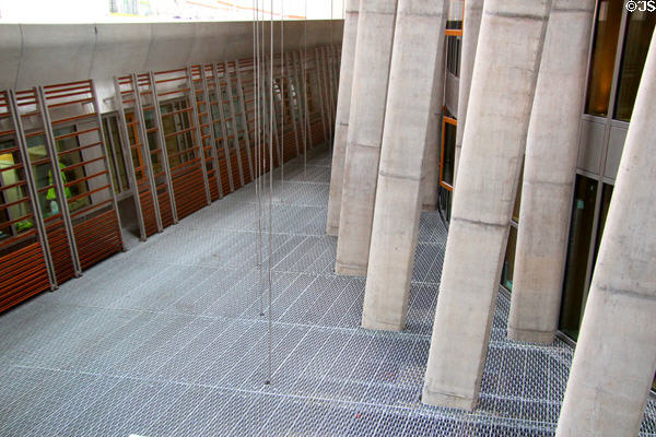 Interior courtyard with grate on floor at Scottish Parliament. Edinburgh, Scotland.