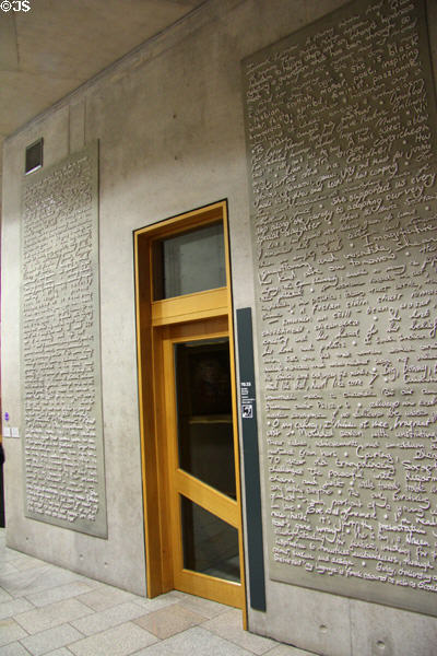 Sculpted literary plaques at Scottish Parliament. Edinburgh, Scotland.