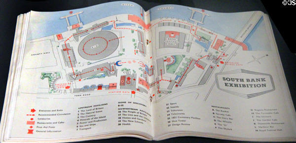 Festival Britain guide map (1951) from exhibition on London's South Bank at National Museum of Scotland. Edinburgh, Scotland.