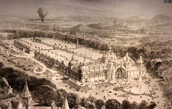 Edinburgh International Exhibition building graphic (1886) by Illustrated London News at National Museum of Scotland. Edinburgh, Scotland.