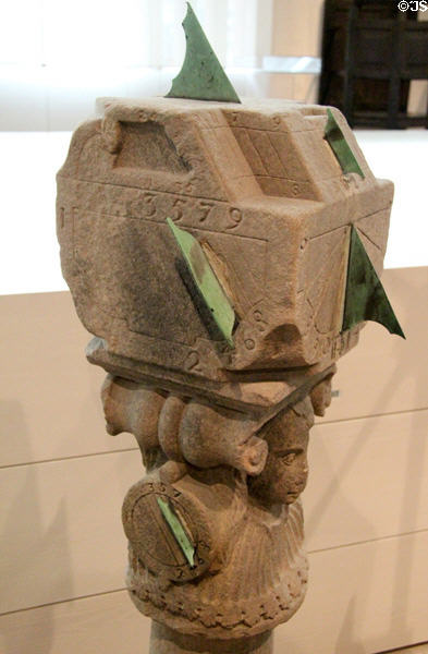 Lectern sundial which told time in several world cities were popular (17-18thC) in Scotland as sculptures for mansion gardens at National Museum of Scotland. Edinburgh, Scotland.