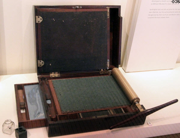 Roller copying press (c1780) by James Watt & Co. to copy letters written in special ink at National Museum of Scotland. Edinburgh, Scotland.