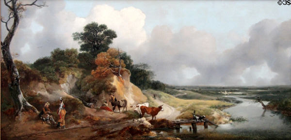 River Landscape with View of Distant Village painting (c1748-50) by Thomas Gainsborough at National Gallery of Scotland. Edinburgh, Scotland.