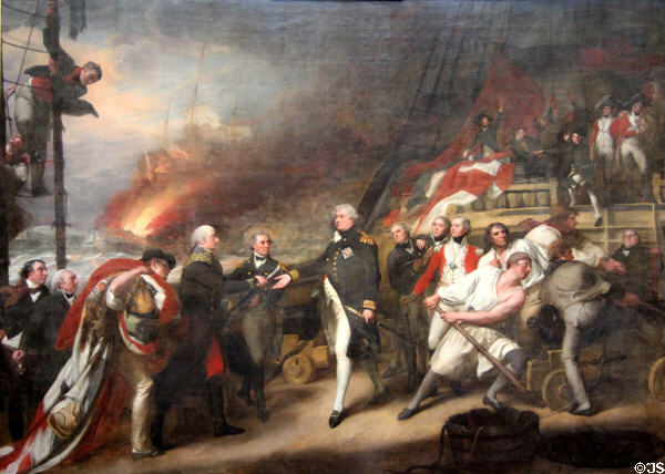 Surrender of Dutch Admiral De Winter to Admiral Lord Duncan on Oct. 11, 1797 painting (c1798-9) by John Singleton Copley at National Gallery of Scotland. Edinburgh, Scotland.