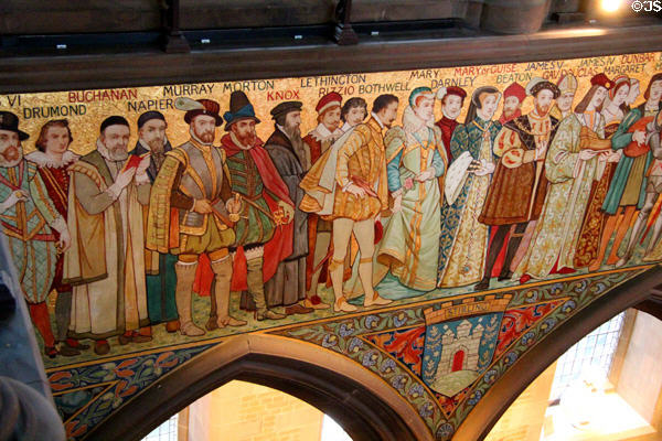 Detail of Renaissance Scotland on frieze by William Hole in main hall at National Portrait Gallery of Scotland. Edinburgh, Scotland.