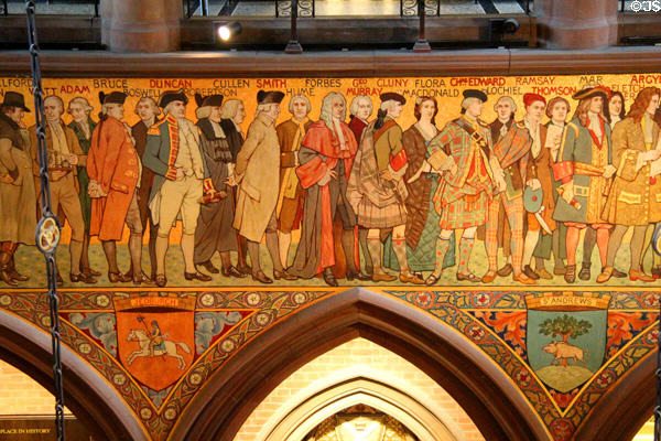 Detail of Jacobite Scotland on frieze by William Hole in main hall at National Portrait Gallery of Scotland. Edinburgh, Scotland.