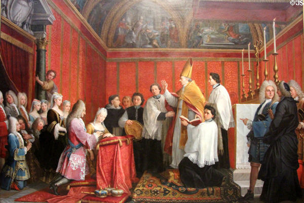 Solemnization of Marriage of James III & Maria Clementina Sobieska painting (1735) by Agostino Masucci at National Portrait Gallery of Scotland. Edinburgh, Scotland.