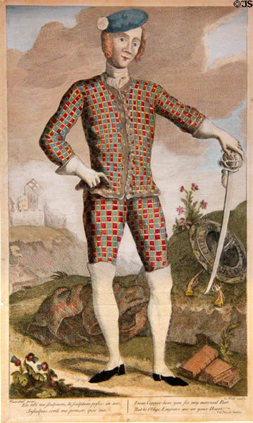 Charles Edward Stuart (Bonnie Prince Charlie) engraving (c1750) by G. Will after Wassdail at National Portrait Gallery of Scotland. Edinburgh, Scotland.