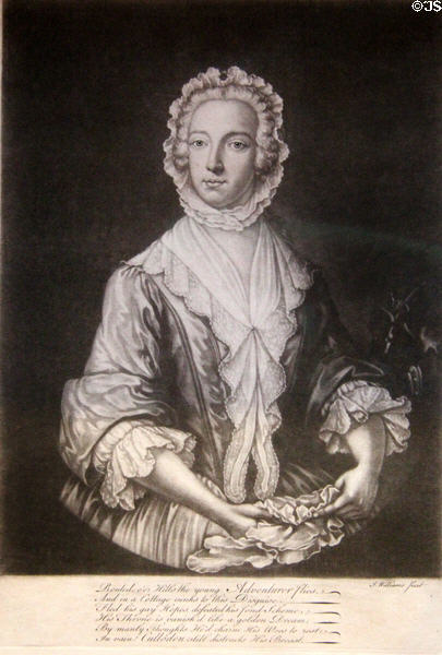 Prince Charles disguised as woman Bettie Burk fleeing after defeat of Jacobite rebellion print (c1746) by John Michael Williams at National Portrait Gallery of Scotland. Edinburgh, Scotland.