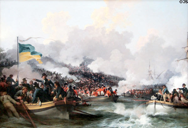 Landing of British troops at Aboukir, Egypt on March 8, 1801, during Napoleonic War painting (1802) by Philip James de Loutherbourg at National Portrait Gallery of Scotland. Edinburgh, Scotland.