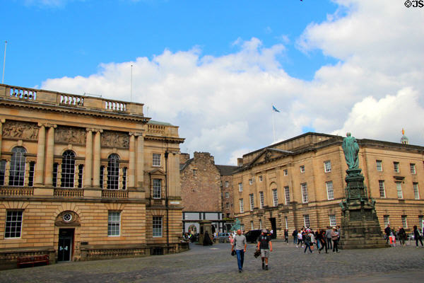 Lothian Regional Chambers, High Court of Justiciary & Duke of Buccleuch statue on Parliament Square. Edinburgh, Scotland.