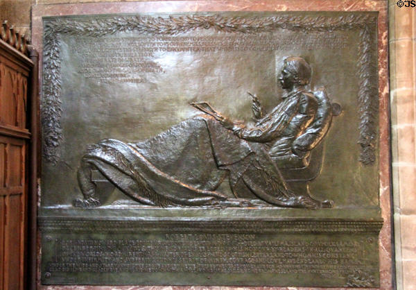 Robert Louis Stevenson bronze portrait relief (3rd version) (1900-3) by Augustus Saint-Gaudens at St Giles Cathedral. Edinburgh, Scotland.