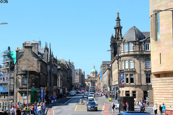 Looking up George IV Bridge Street from National Museum to Bank of Scotland dome. Edinburgh, Scotland.