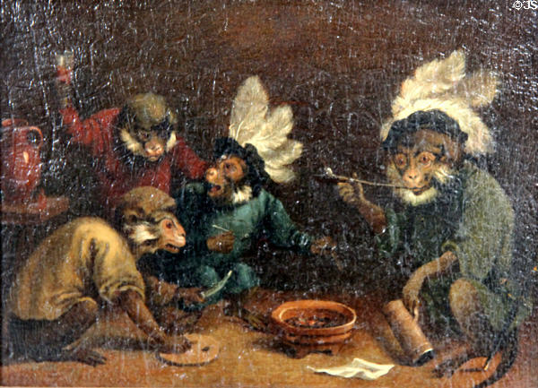 Monkeys Smoking painting by David Teniers at Georgian House museum. Edinburgh, Scotland.