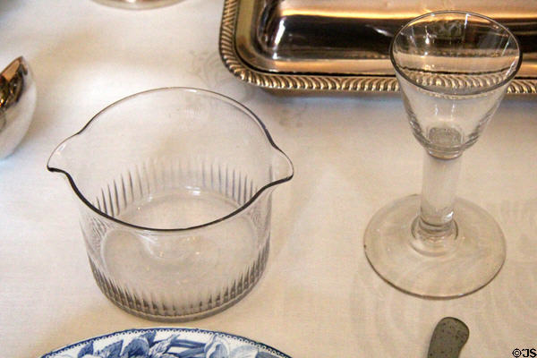 Rinser & wine glass in dining room at Georgian House museum. Edinburgh, Scotland.