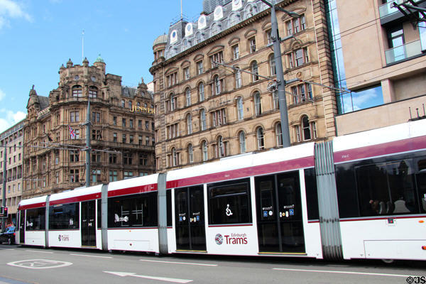 Edinburgh Trams streetcar on Princes Street. Edinburgh, Scotland.