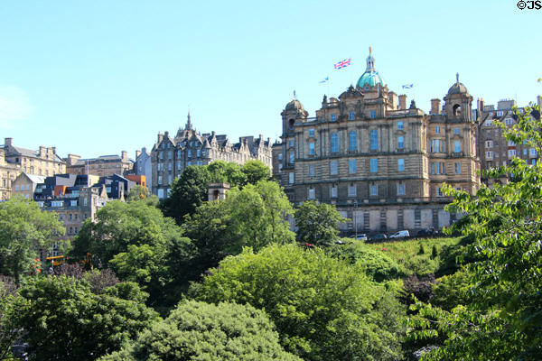 Royal Mile Old Town over East Princes Street Gardens from Princes Street. Edinburgh, Scotland.