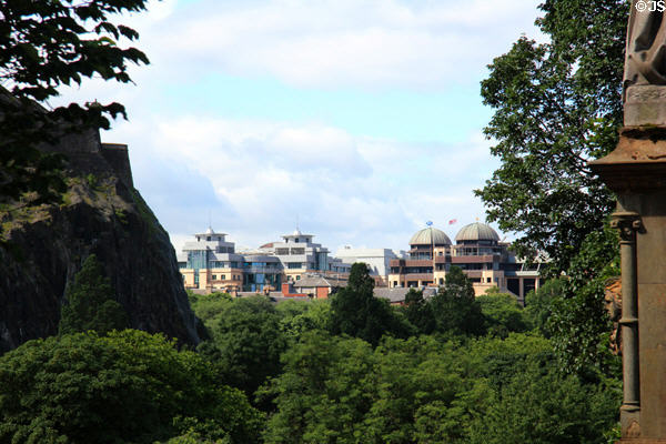 Commercial buildings along Lothian Road in area west of Edinburgh Castle. Edinburgh, Scotland.