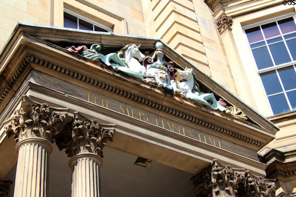 Pediment over entrance of Merchants Hall (1865-6) (22 Hanover St.). Edinburgh, Scotland.