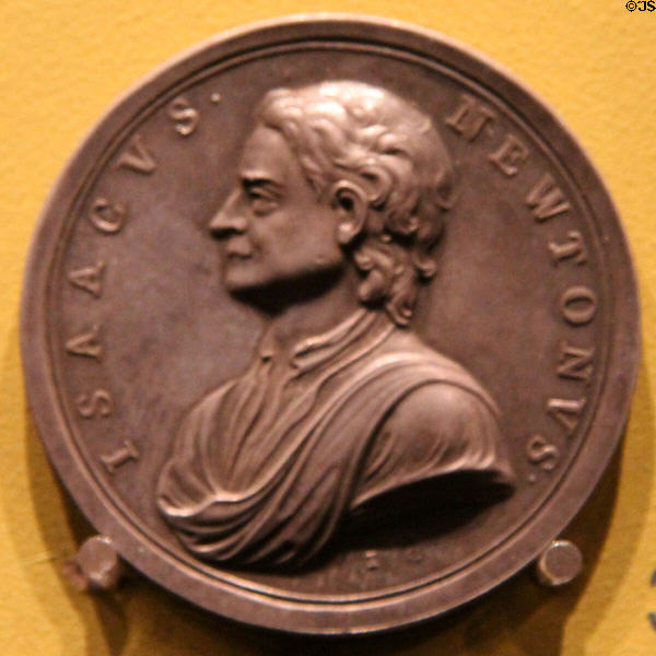 Sir Isaac Newton (1727) medal by John Croker of London at Hunterian Art Gallery. Glasgow, Scotland.