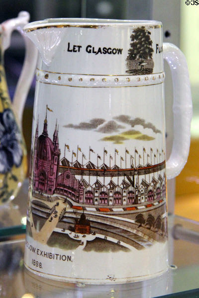 Glasgow Exhibition jug (1888) by Clyde Pottery of Greenock, Scotland at Hunterian Museum. Glasgow, Scotland.
