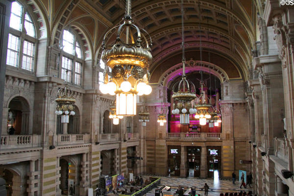 Central hall ceiling lamps at Kelvingrove Art Gallery. Glasgow, Scotland.