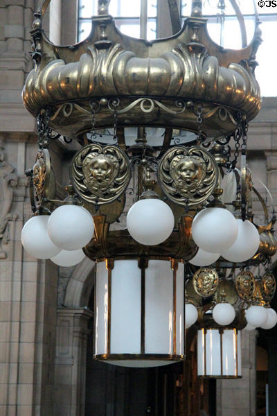 Central hall ceiling lamp details at Kelvingrove Art Gallery. Glasgow, Scotland.