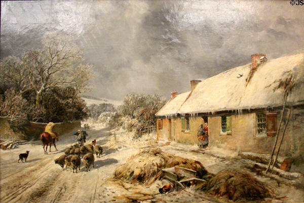 Robert Burns' birth cottage in Alloway painting (1876) by Sam Bough at Kelvingrove Art Gallery. Glasgow, Scotland.
