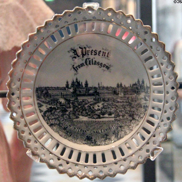 Souvenir plate from Glasgow International Exhibition (1901) at Kelvingrove Art Gallery. Glasgow, Scotland.