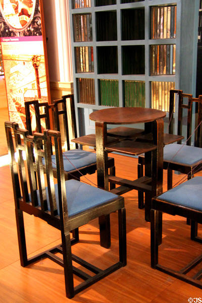 Ingram Street Chinese Room table & chairs (1911) by Charles Rennie Mackintosh at Kelvingrove Art Gallery. Glasgow, Scotland.