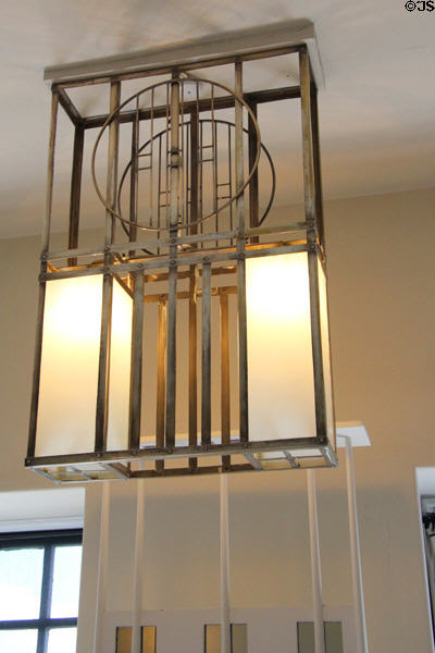 Ceiling lamp by C.R. Mackintosh in main bedroom at Hill House. Helensburgh, Scotland.
