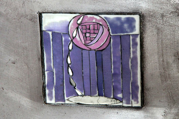 Detail of main bedroom fireplace tiles at Hill House. Helensburgh, Scotland.