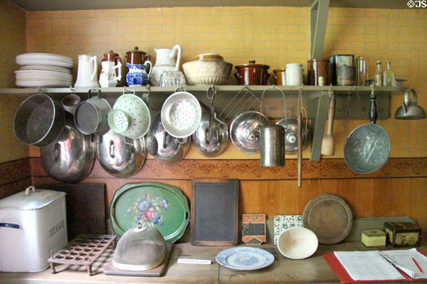 Kitchen utensils at Tenement House museum. Glasgow, Scotland.