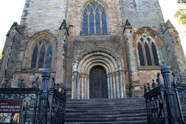 Nave entrance facade of Dunfermline Abbey run by Historic Scotland. Dunfermline, Scotland.