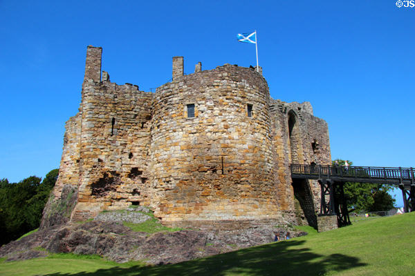 Dirleton Castle (1240) shaped by rocks it stands upon. Dirleton, Scotland.
